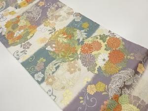 唐織花輪に横縞模様織出し袋帯